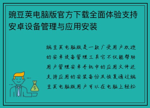 豌豆荚电脑版官方下载全面体验支持安卓设备管理与应用安装